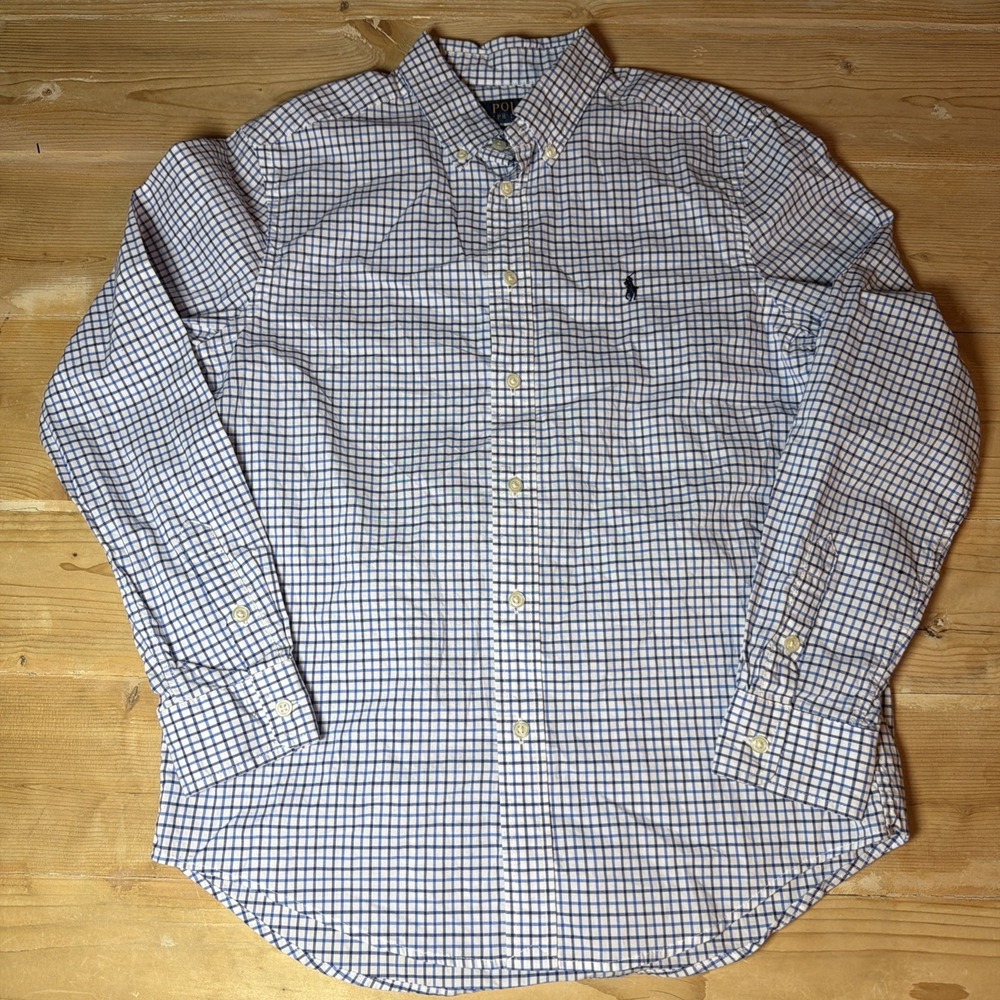Polo Ralph Lauren Boys L 14-16 Gingham Check Button Down Shirt Natural Stretch